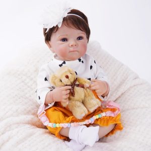 Brastoy Bebê Reborn Boneca Silicone Menina Pintada Olhos Azuis 48cm Urso Original