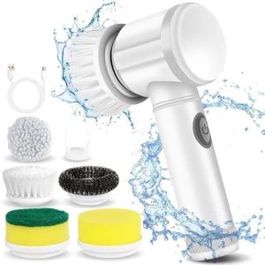 Escova de Limpeza Elétrica 5 em 1 - Portátil, Recarregável e Sem Fio - Ideal para Cozinha, Banheiro e Vidros - Praticidade e Eficiência na Limpeza da Sua Casa!