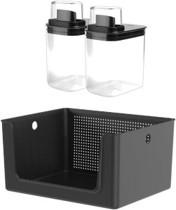 KIT DE LAVANDERIA | CESTO FLOW E DISPENSER DE SABÃO EM PÓ, AMACIANTE | 1,5 L