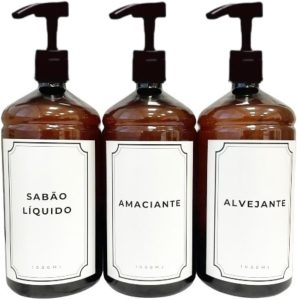 Kit 3 Peças Lavanderia Luxo Âmbar Organização Alta Vazao Banheiro Lavador Minimalista