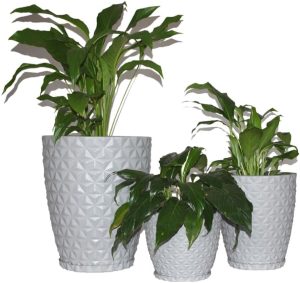 Kit 3 Vasos Planta Decorativo Jardim Coluna Diamante 0,1 e 2 Cor:Cinza