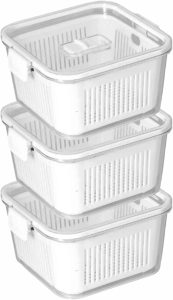 "Kit Potes Herméticos Slim 1360 Com Tampa de Vedação e Válvula de Ventilação, Cesto de Drenagem de Alimento. Material Acrílico Perfeito Para Organização Cozinha Geladeiras Alimentos E Verduras" (2)