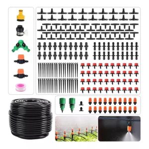 Kit de Irrigação por Gotejamento, 211 Peças, 40m de Tubo, Sistema de Nebulização com Conectores e Bicos