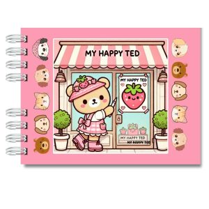 Livro de Colorir Capa Dura My Happy Ted 2ª Edição, 50 Páginas (180g) Folha Grossa - Coloring Book Rosa for Adults and Teens no estilo Bobbie