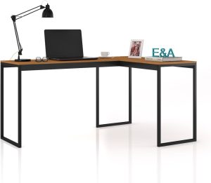 Mesa de Escritório em L Estilo Industrial 1,60mX1,20m E&A, Home Office Preto/Nature
