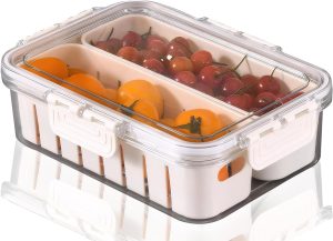 Pote de Armazenamento para Geladeira com 2 Cestos Removíveis - Organizador de Frutas, Vegetais e Alimentos Frescos, Design Empilhável e Hermético, Livre de BPA - MJ BRANDS