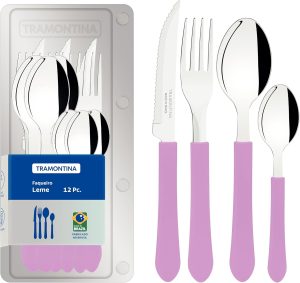 Faqueiro Tramontina Leme com Lâminas em Aço Inox e Cabos de Polipropileno Lavanda 12 Peças