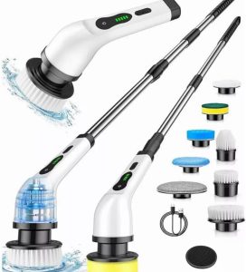 Esfregão De Limpeza Giratório Elétrico, 9 em 1, Cabo Ajustável, Escova Eletrica, Ajustável, 9 Cabeças de Escova Substituíveis, Escova Multiuso para Limpeza de Banheiros, Piso, Azulejo Premium