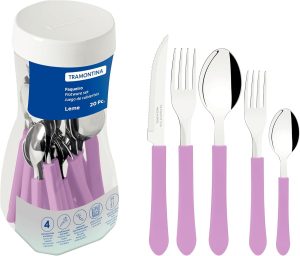 Faqueiro Tramontina Leme com Lâminas em Aço Inox e Cabos de Polipropileno Lavanda 20 Peças