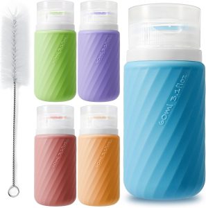 5 frascos para espremer condimentos – Recipiente para molho de salada de 59 ml, recipientes de molho à prova de vazamento para lancheira, garrafa de silicone para molhos e líquidos, recipientes de