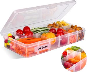 AIERSA Caixas de Lanches para Crianças - 12 Compartimentos, Recipientes de Lanches para Crianças, Caixa de Lanches Dividida Ajustável, Acessórios de Caixa Bento com 30 Etiquetas para Escola, Trabalho