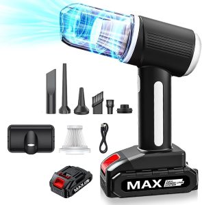 Aspirador de Pó Portátil Sem Fio - Potencia 120W, Limpeza Leve da Casa e Automotivo Com Recipiente Removível e Filtro Lavável, Manual do Usuário, Bateria Removivel e Cabo de Carregamento.