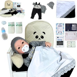 Boneca Bebê Reborn Menino Príncipe Com Acessórios + Mochila Panda