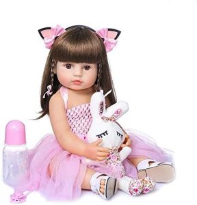 Boneca Reborn Eva Com Coelho de Pelucia Bebe Reborn Menina