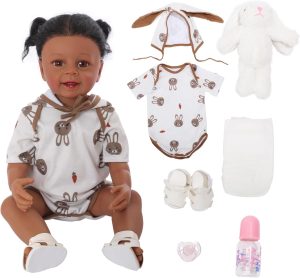 Brastoy Bebê Reborn Boneca de Silicone Menina Negra Original 55cm (Menina Negra Coelho 55cm)