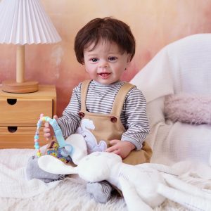 Brastoy Bebê Reborn Silicone Boneco Menino Coelho Olhos Azuis Realista Pintado Original 55cm