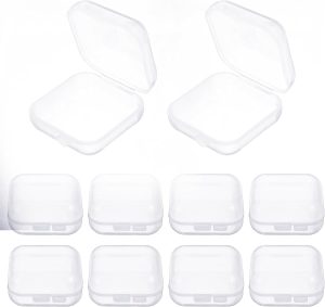 Capas para tampões de ouvido, 10 caixas de plástico transparente, caixa de armazenamento transparente de 1,8 mm com tampa articulada, recipientes de plástico quadrados para artesanato de itens