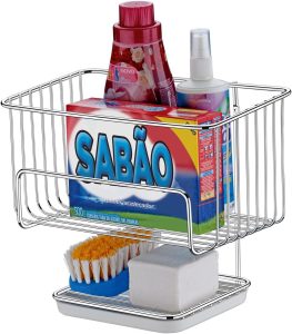 Cesto Multiuso para Lavanderia com Base para Escova/Sabão cromado - Organizare - Future