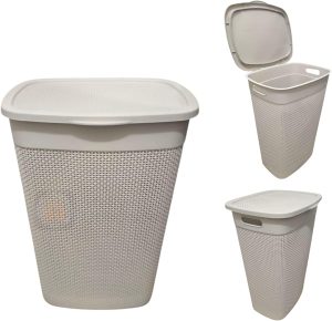 Cesto Organizador de Roupas Suja Bege Areia Multiuso Grande Rattan 55l Lavanderia Reforçado