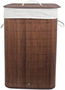 Cesto de Bambu Ecológico para Lavanderia com Tampa e Alças de Fibra Natural - Marrom - 65 Litros