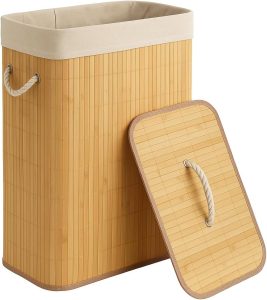 Cesto de Bambu para Roupa Suja - 72L, Dobrável com Tampa, Forro Removível, Alça de Corda, Estrutura Reforçada - Ideal para Banheiro, Quarto e Lavanderia