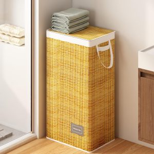 Cesto de Roupa Suja com Tampa, 100 L, Saco Removível com Alça, Cesto de Roupa Dobrável Grande para Uma Muda de Roupa, Toalhas de Brinquedo, para Quarto, Lavanderia, Banheiro, Estampa de Vime