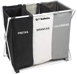 Cesto de roupa suja de 3 grades Oxford - 68cm × 38cm x 60cm, saco de armazenamento de pano, cesto de roupa destacável para cesto de roupas para crianças, banheiro (preto + branco + cinza) Globalmix