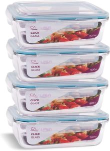 Conjunto 4 Potes Vidro Hermético Marmita Retangular 1520ml Grande