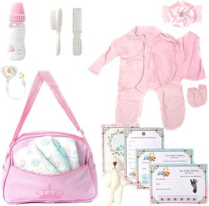 Conjunto P Bebê Reborn Roupa Fralda e Bolsa Maternidade Rosa