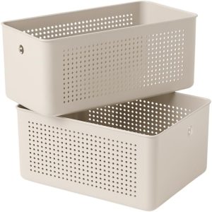 Conjunto de 2 Cestos Organizadores Flow Vazados para Cozinha, Lavanderia ou Banheiro (Grande)