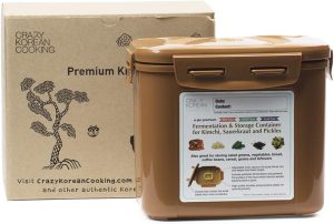 Crazy Korean Cooking Premium Kimchi, recipiente de fermentação e armazenamento Sauerkraut com tampa interna de vácuo, Sandy Brown, 0.4 Gal Sandy Brown (1.7L)