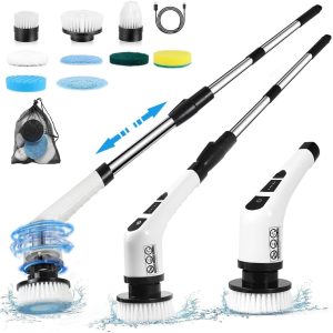 Esfregão Elétrico Giratório 9 em 1, Esfregão Elétrico sem Fio para Chuveiro Limpeza de Banheiro - Escova de Limpeza Elétrica para Banheira de Azulejos