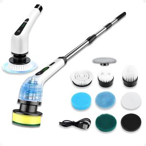 Esfregão Elétrico Multifuncional 9 em 1 – Sem Fio, Ergonômico e Recarregável com 9 Opções de Escova – Limpeza Eficiente para Toda Casa