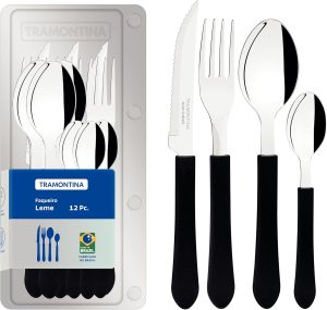 Faqueiro Tramontina Leme com Lâminas em Aço Inox e Cabos de Polipropileno Preto 12 Peças