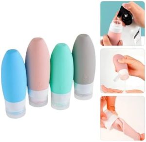 Frascos De Viagem Silicone Reutilizáveis 90ml Kit 4 Recipientes Flexíveis Ideal Para Cosméticos, Shampoo Condicionador Cremes