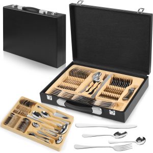 Gavzrt Faqueiro de Aço Inox 84 Peças, Jogo de Faqueiro Completo Inox com Maleta, Faqueiro Inox