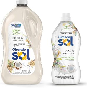 Girando Sol Kit Lava Roupas Líquido e Amaciante Concentrado, Coco e Baunilha, 3L + 1,5L