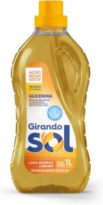 Girando Sol Lava Roupas Líquido Glicerina 1L Sabão Líquido Lava Roupa Perfumado Amarelo Ação Delicada Proteção E Cuidado Roupas Brancas E Coloridas