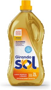 Girando Sol Lava Roupas Líquido Glicerina 2L Sabão Líquido Lava Roupa Perfumado Amarelo Ação Delicada Proteção E Cuidado Roupas Brancas E Coloridas
