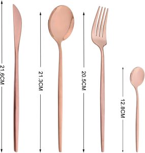 Jogo de Talheres Faqueiro Inox 24 Peças com Colheres, Facas e Garfos Espelho Polido Para 6 Pessoas (Ouro Rosé)