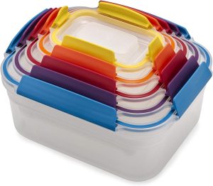 Joseph Joseph Nest Lock Conjunto de recipientes de armazenamento de alimentos de plástico livre de BPA com tampas herméticas à prova de vazamento, 10 peças