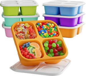 KEMETHY Recipientes de lanche bento de 6 peças, recipiente de armazenamento de alimentos reutilizável de 4 compartimentos com tampas, recipiente para almoço dividido, freezer, micro-ondas e