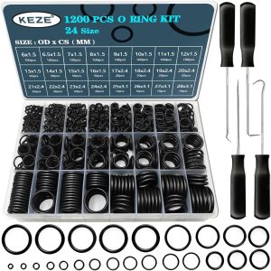 KEZE 1200 PCs 24 Tamanho Kit de sortimento universal de borracha O com picareta de precisão e gancho de 4 peças Conjunto de hidráulio de torneira de veículos automáticos OD: Oring de 6mm-28m
