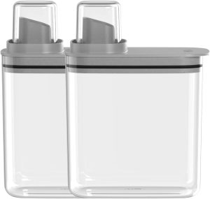 KIT DISPENSER AMACIANTE SABAO EM PÓ FLOW 1,5 BRANCO CINZA BEJE FECHADO LAVANDERIA LAVABO MÁQUINA DE LAVAR COM DOSADOR (Chumbo)