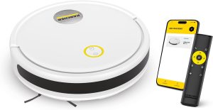 Kärcher Robô Aspirador de Pó RCV 2 com Navegação e Controle Remoto Aspira + Passa Pano Múltiplos modos de limpeza Controle via Aplicativo Autonomia de 130 min Agendamento de Limpeza e Sensor