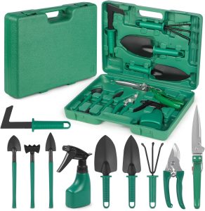 Kerdele Kit para Jardinagem 10 Peças, Kit de Ferramentas de Jardinagem com Maleta