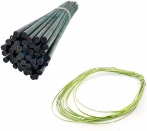 Kit 10 Estacas Tutor De Planta Haste Bambu 1m+10mts Amarril Decoração Jardim Kit Jardinagem Estaca Para Planta Orquideas