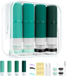 Kit 18 Potes Frascos Silicone Viagem - Conjunto de Recipientes para Cosméticos, Sem BPA, à Prova de Vazamento, Para Creme Shampoo Condicionador Cosméticos, Para Todos os Viajantes(Verde)