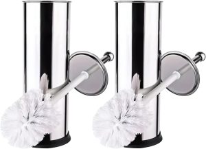 Kit 2 Escova Sanitária de Banheiro Premium Suporte Aço Inox Cromado para Higiene e Limpeza da Casa Design Moderno Limpa Vaso e Não Enferruja