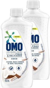 Kit 2 Lava-Roupas Omo Líquido Roupas Finas e Delicadas Coco 450ml